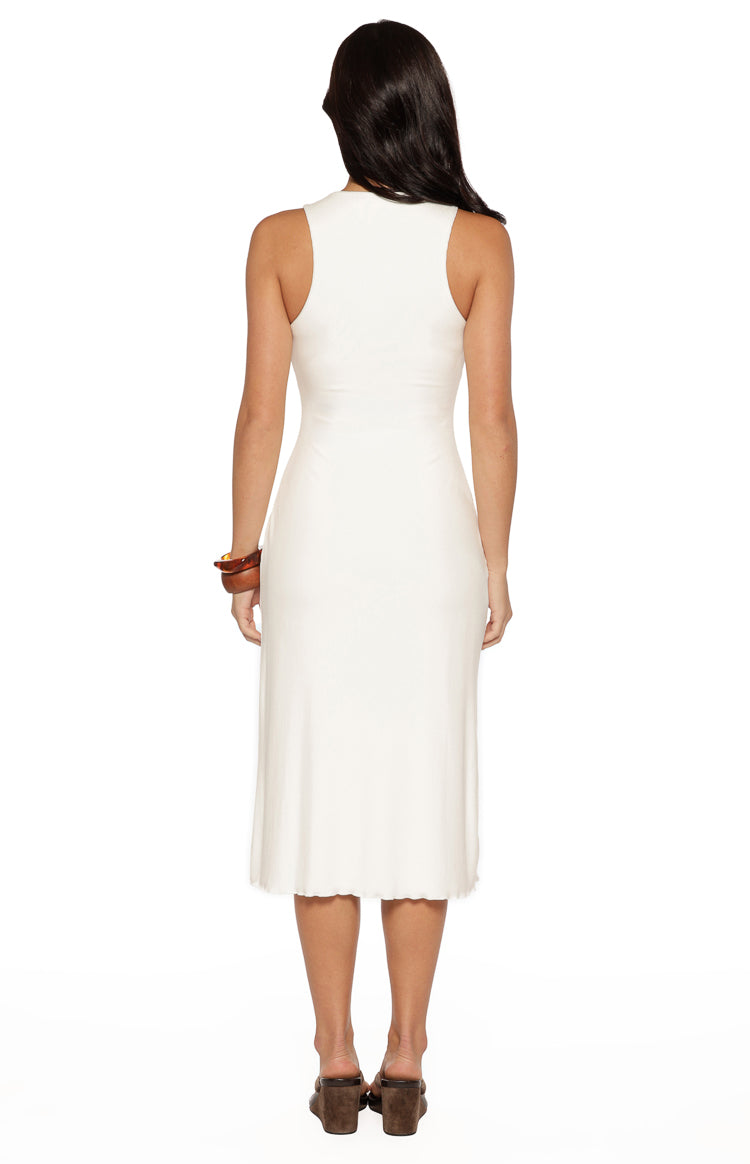 Amba White Button Detail Midi Dress