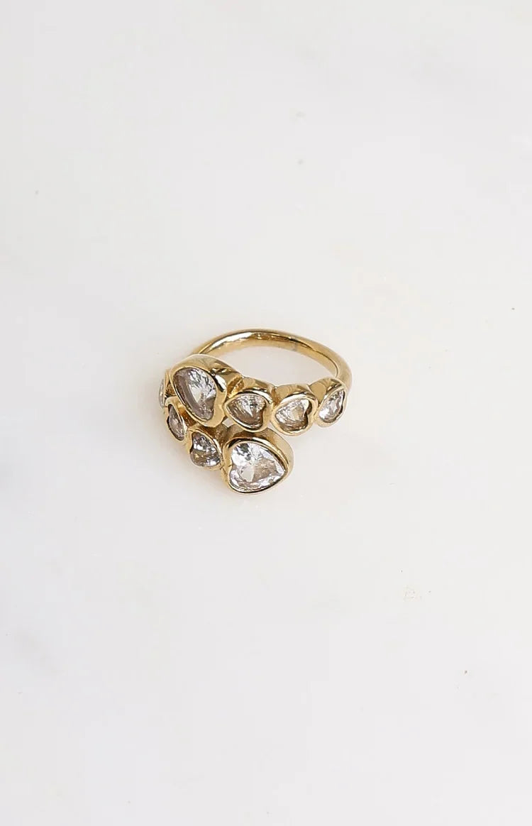 Amore Gold Heart Diamante Wrap Ring