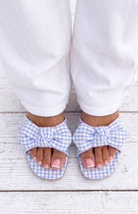 Ariel Blue Check Bow Sandals