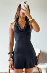 Billy Black Cowl Neck Mesh Mini Dress