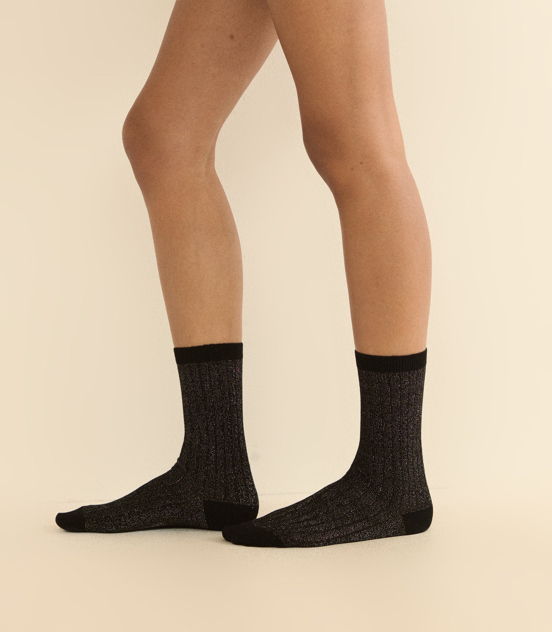 COLLÉGIEN VICTOIRE GLITTER CREW SOCKS -- NOIR DE CHARBON