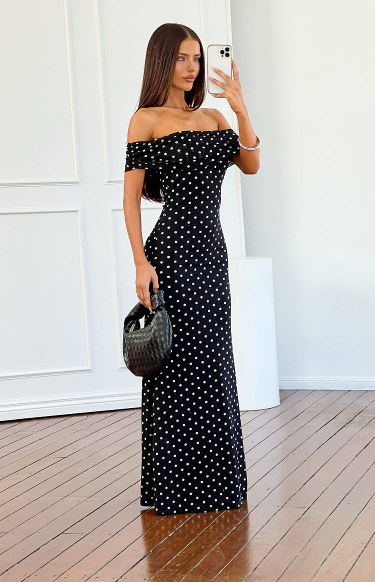 Cole Black Polka Mesh Maxi Dress