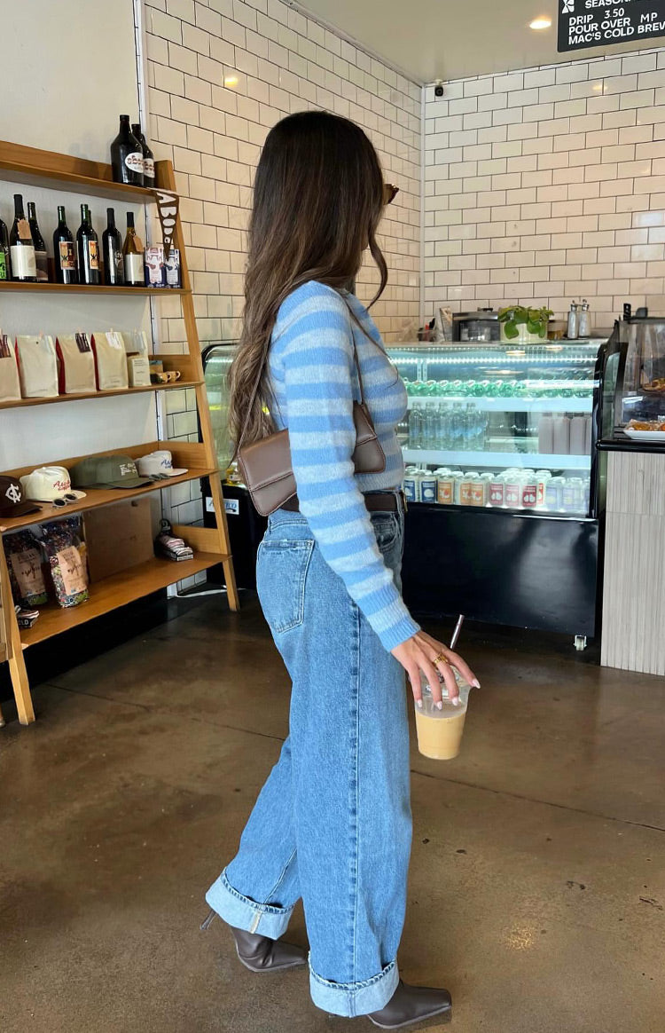 Dori Blue Zip Stripe Knit Sweater