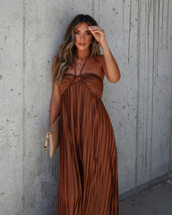 Raise A Toast Satin Plisse Halter Maxi Dress