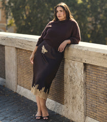 ELOWEN SKIRT -- EQUESTRIAN BROWN WITH CREAM LACE