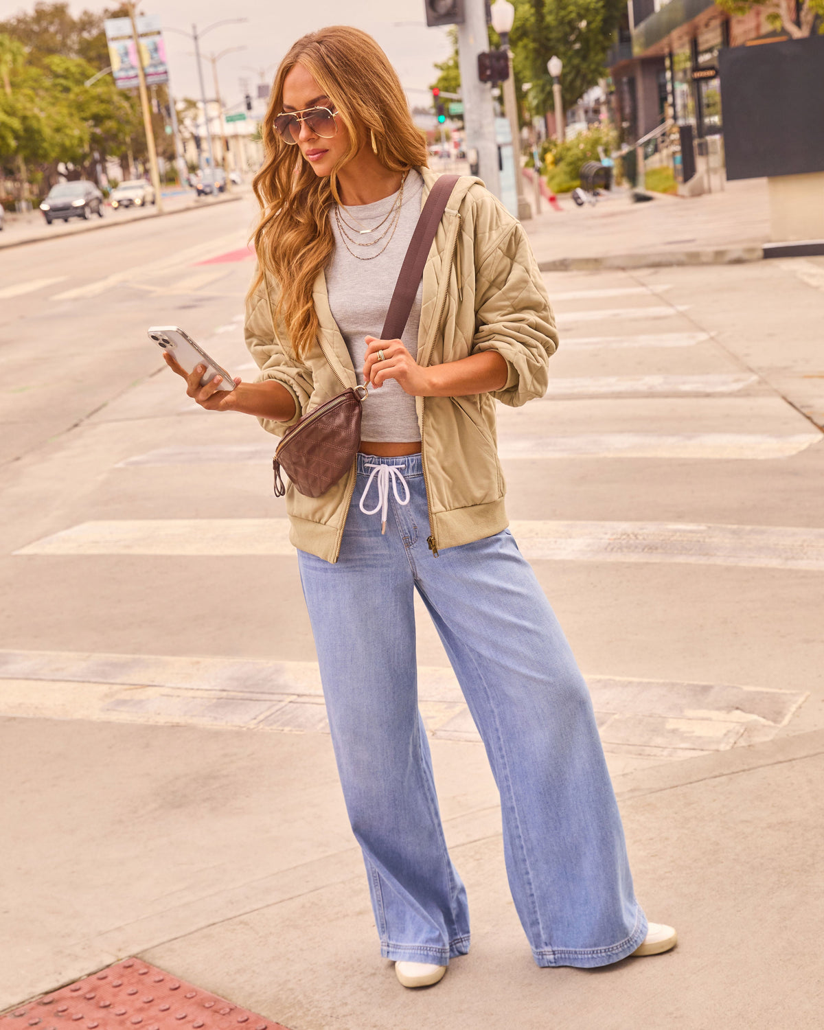 Remieh Stretch High Rise Wide Leg Drawstring Jeans