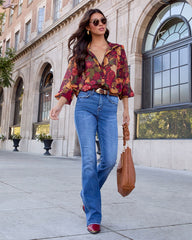 Sweet Maple Floral Mock Neck Blouse