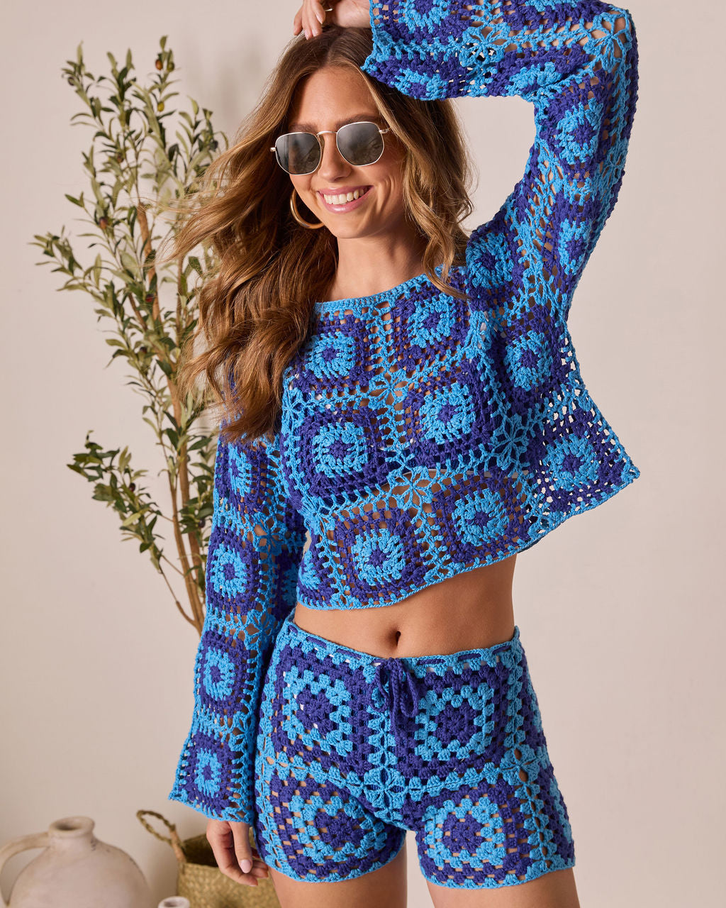 Clio Geometric Crochet Cover Up Shorts