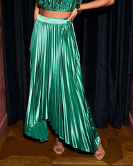 Day Beam Pleated Satin Midi Skirt