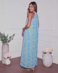 Vaughn Floral Pleated Halter Maxi Dress