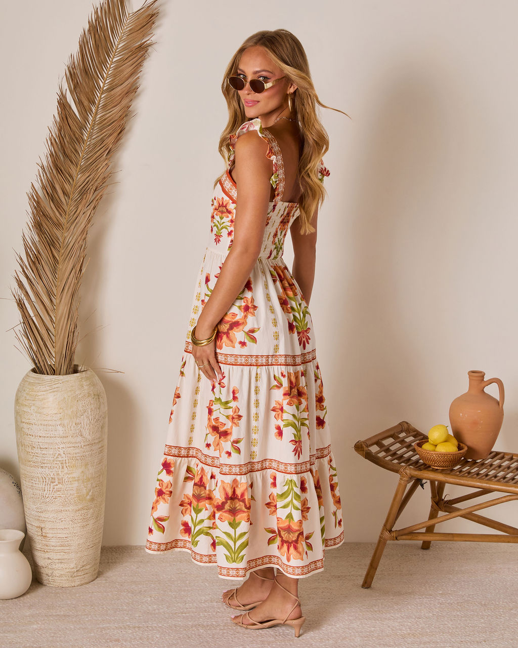 Tropical Reverie Tiered Floral Midi Dress