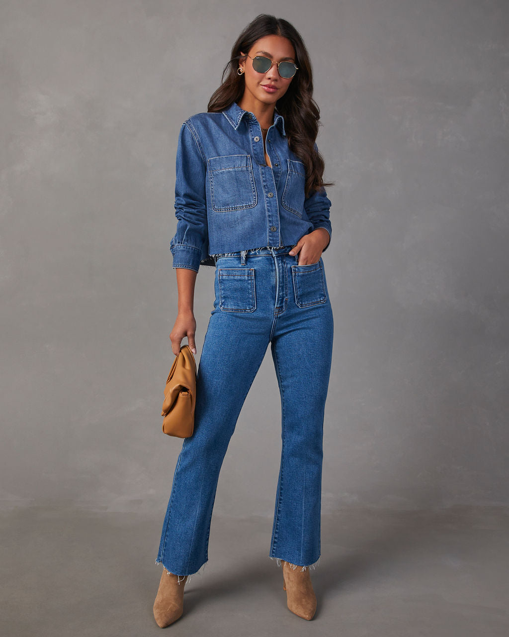 Casual Times Super Stretch High Rise Flare Cropped Jeans