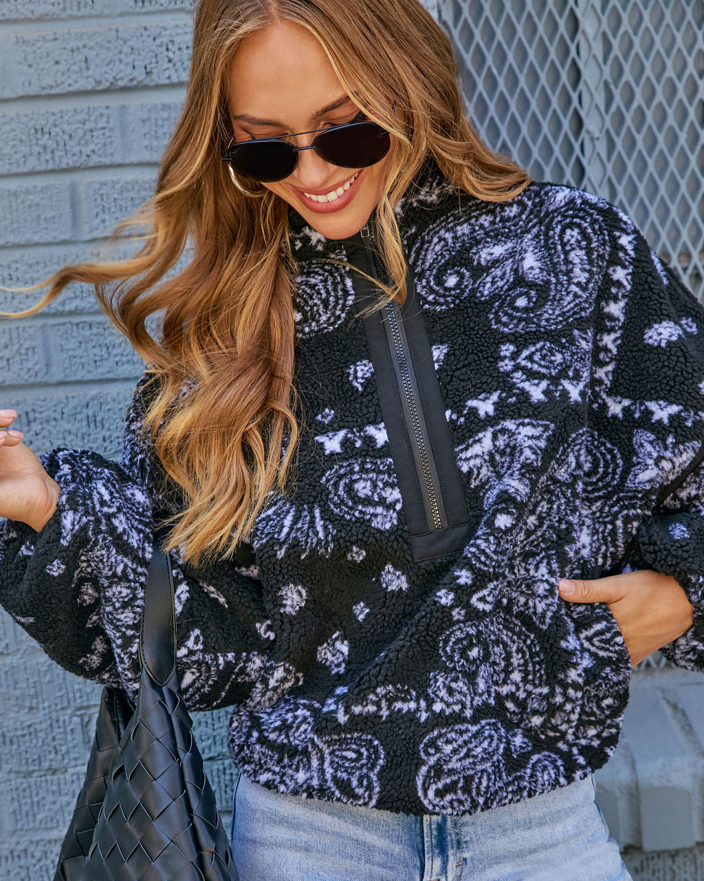 Brianna Sherpa Paisley Quarter Zip Sweatshirt