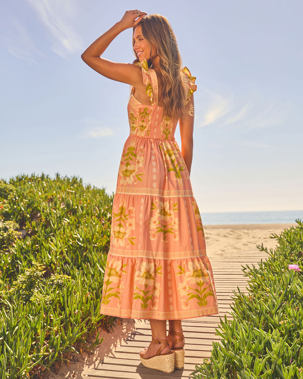 Tropical Reverie Tiered Floral Midi Dress