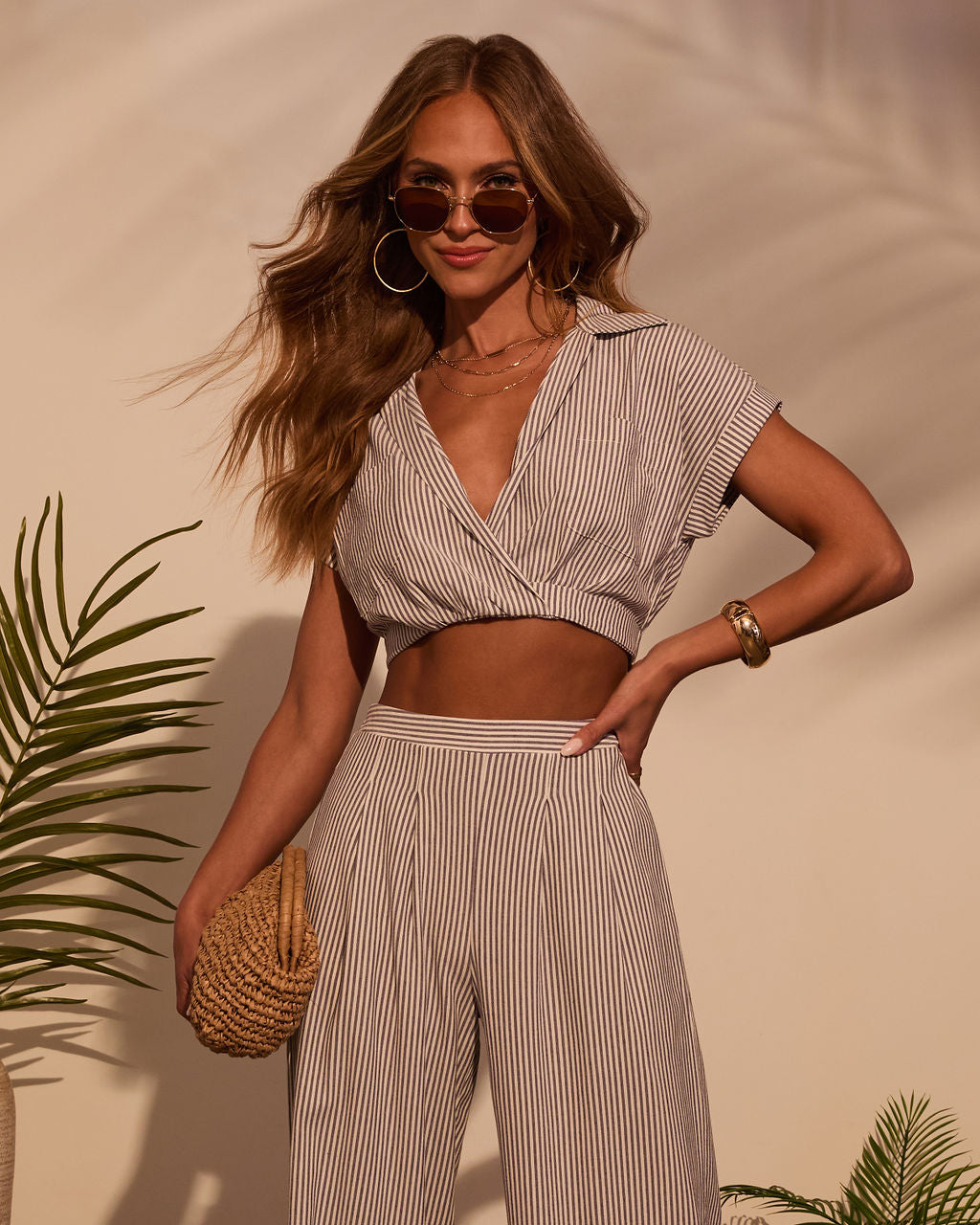 Weekend Trip Pinstripe Crop Top