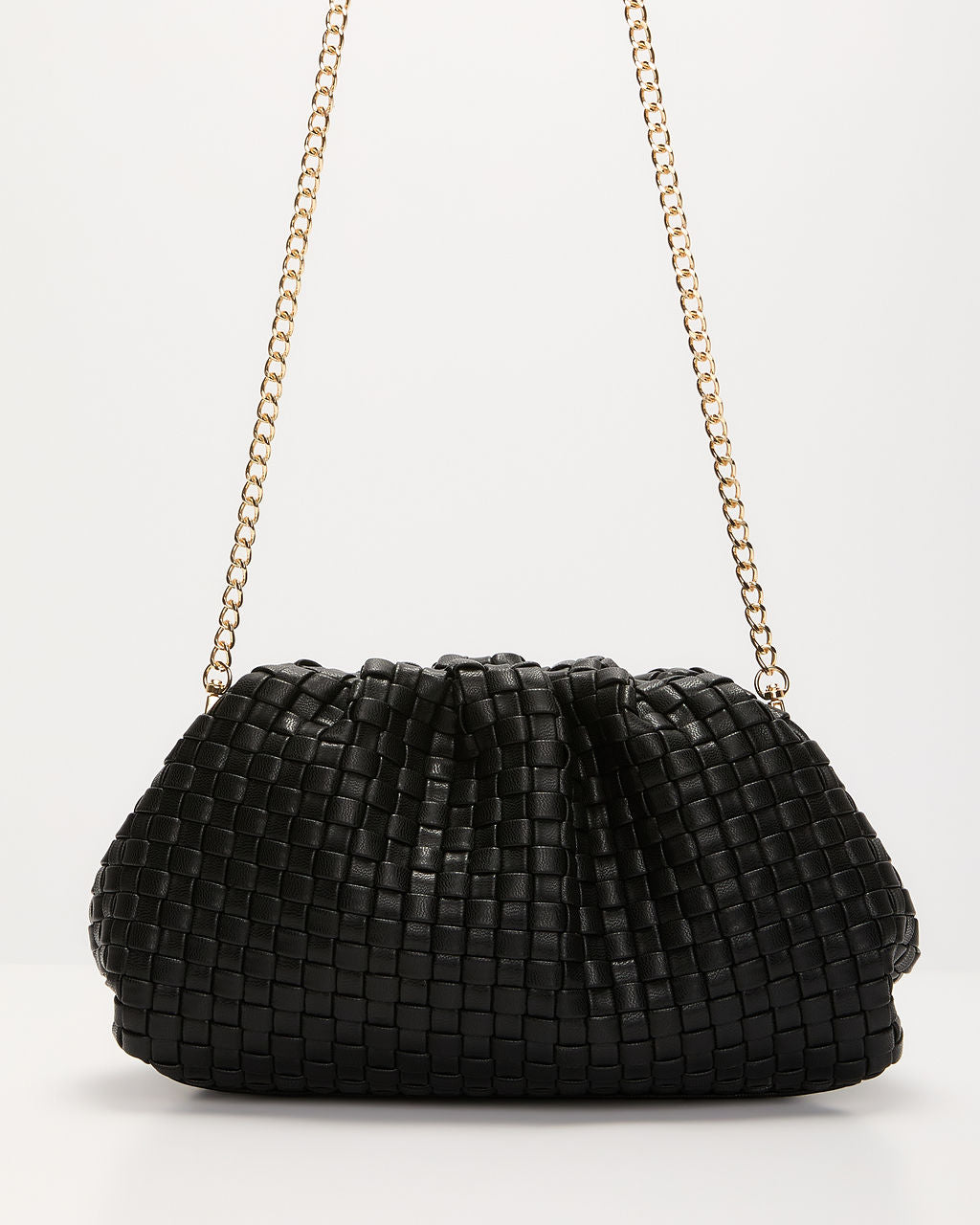 Janice Woven Leather Pouch Clutch