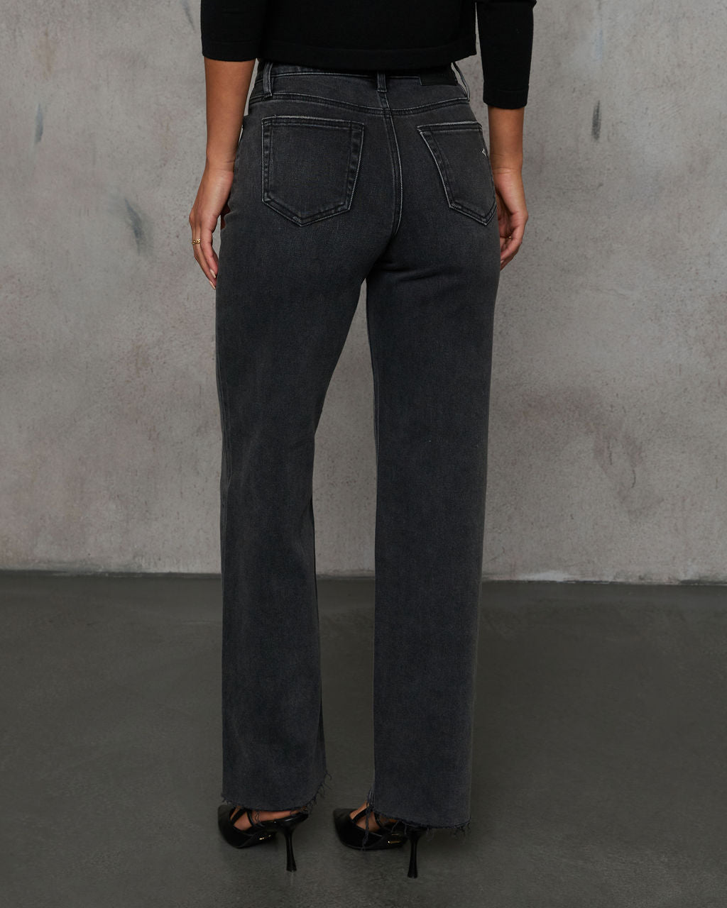 Dusky Charm Stretch High Rise Straight Leg Raw Hem Jeans