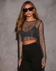 Straight To You Sheer Embellished Mesh Top