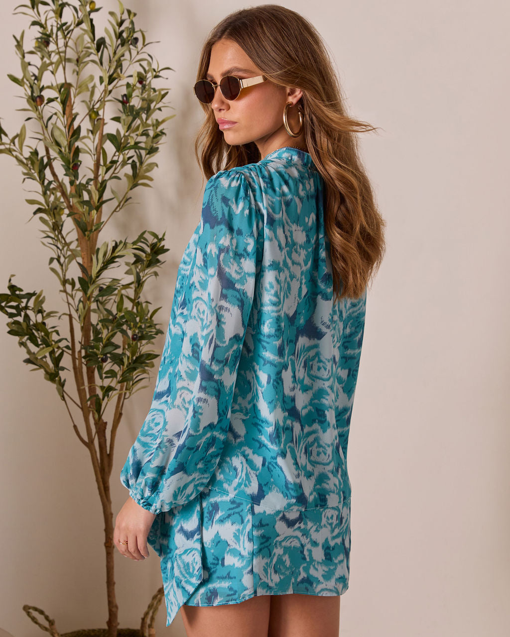 Sangria Sunrise Bishop Sleeve Button Down Top
