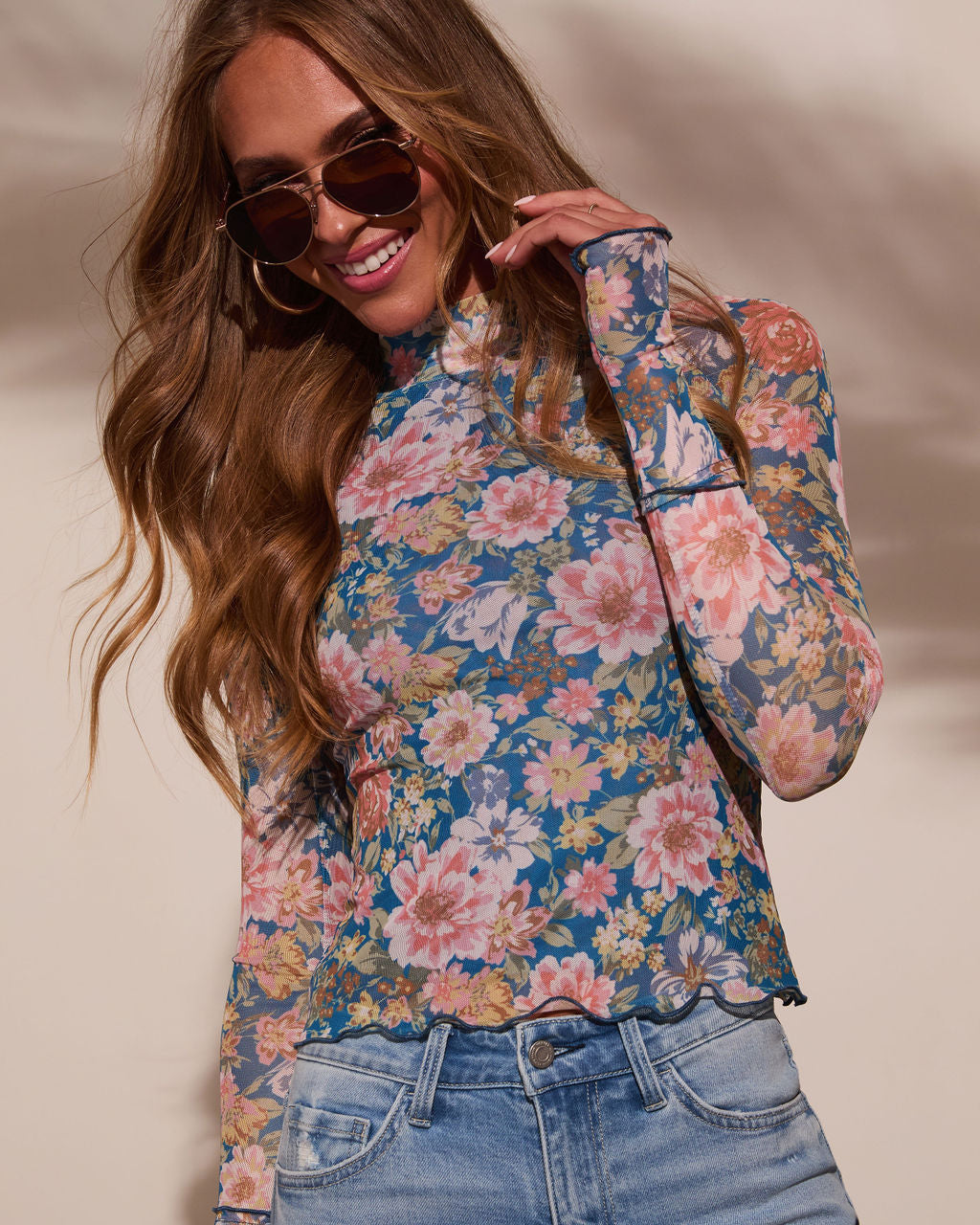 Janey Mesh Mock Neck Top