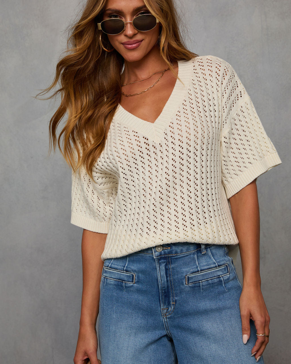 Catch Me At The Sandbar Knit Cotton Blend Top