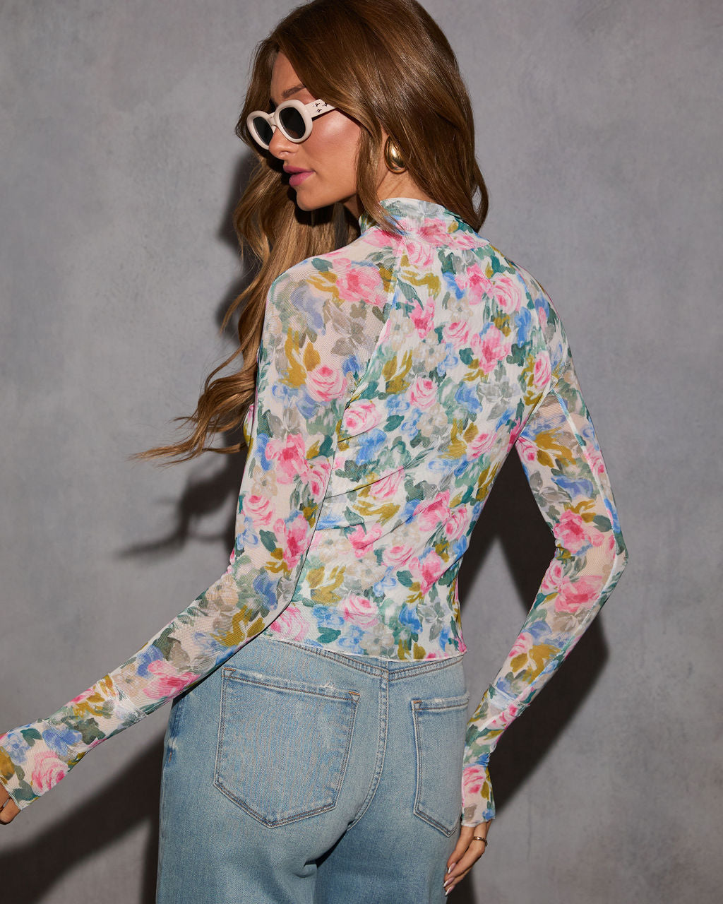 Kathleen Floral Mesh Mockneck Top