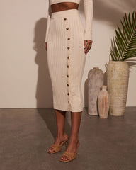 Morning Tide Ribbed Side Button Maxi Skirt