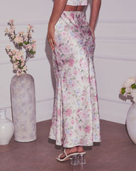 Tea For Two Floral Satin Maxi Skirt