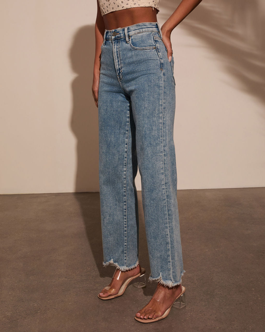 Mandy Stretch High Rise Straight Leg Frayed Jeans