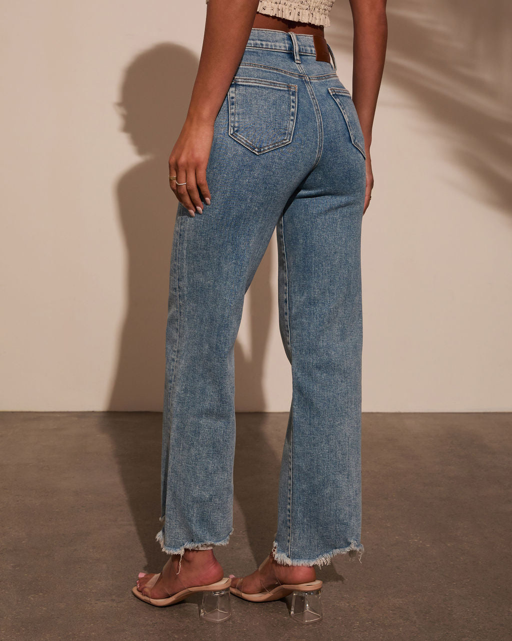 Mandy Stretch High Rise Straight Leg Frayed Jeans