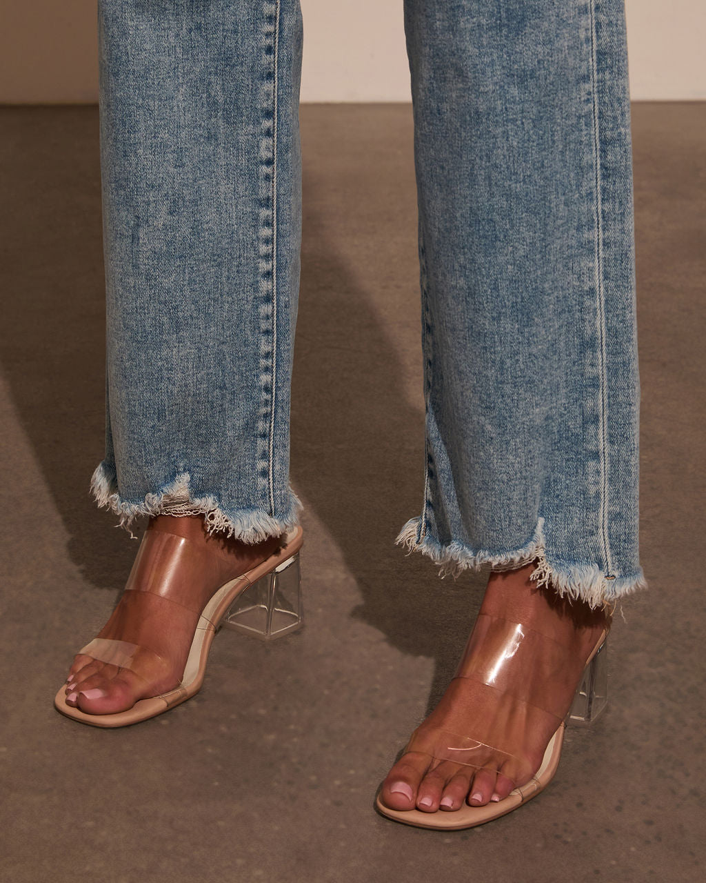 Mandy Stretch High Rise Straight Leg Frayed Jeans
