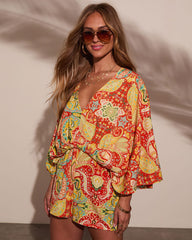 Sunset Gleam Abstract Kimono Sleeve Romper