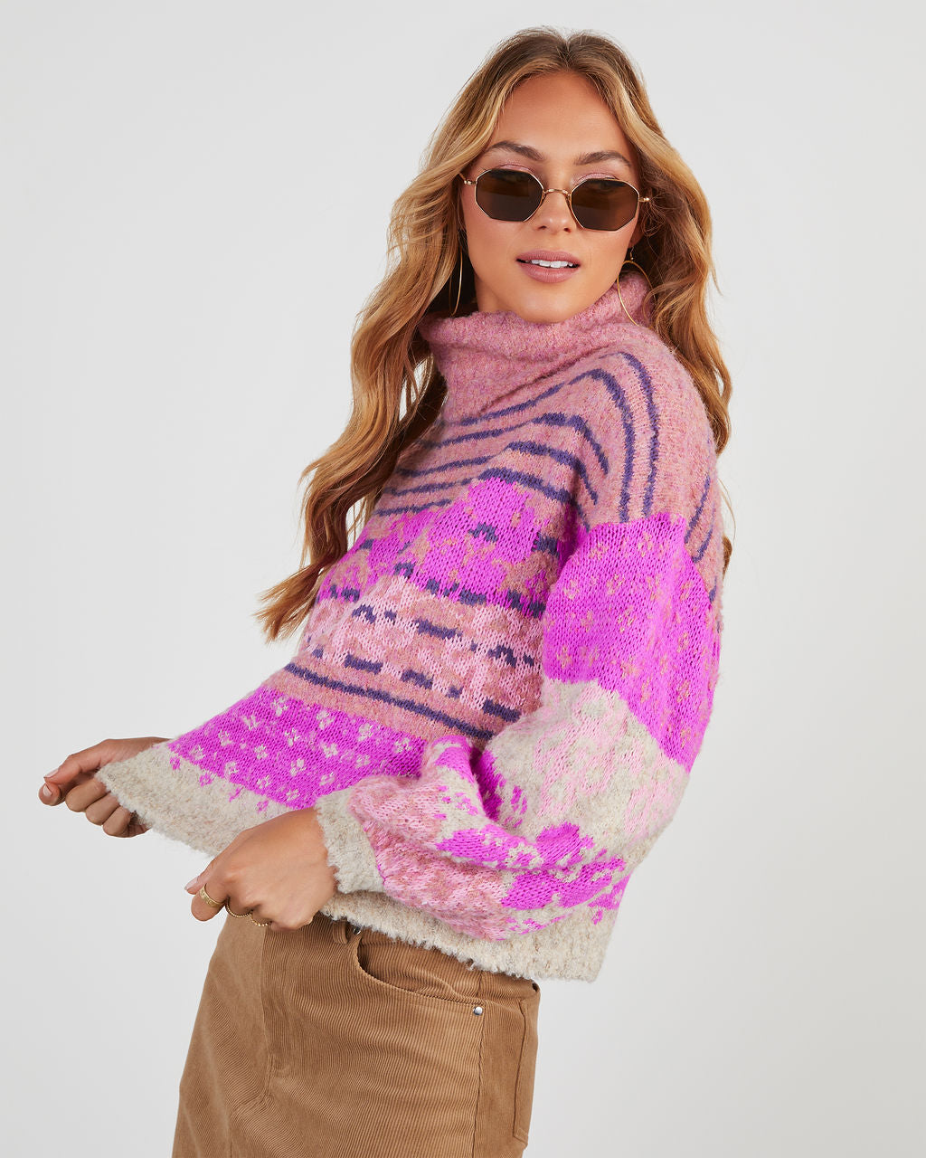 Monet Knit Printed Turtleneck Pullover Sweater
