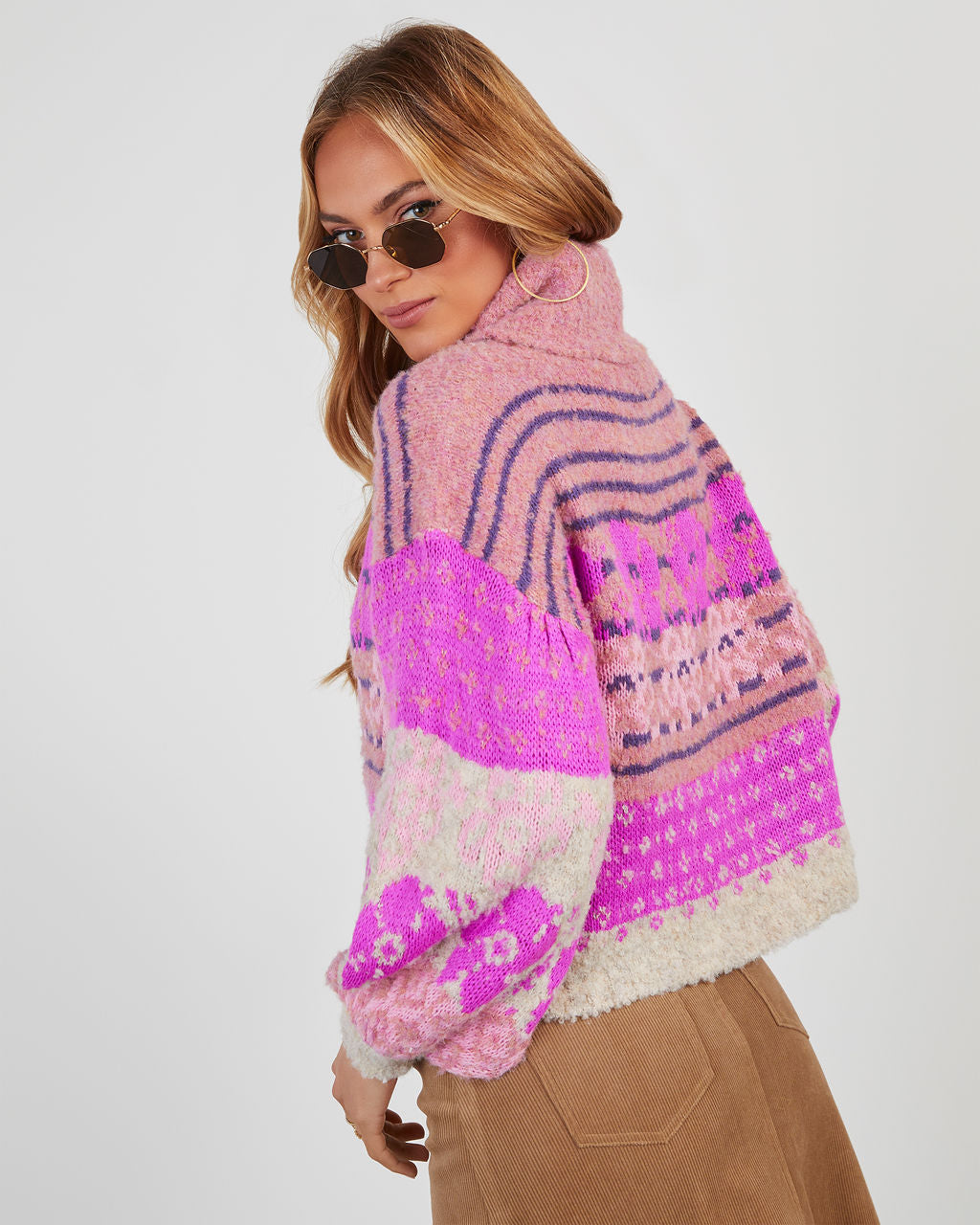 Monet Knit Printed Turtleneck Pullover Sweater
