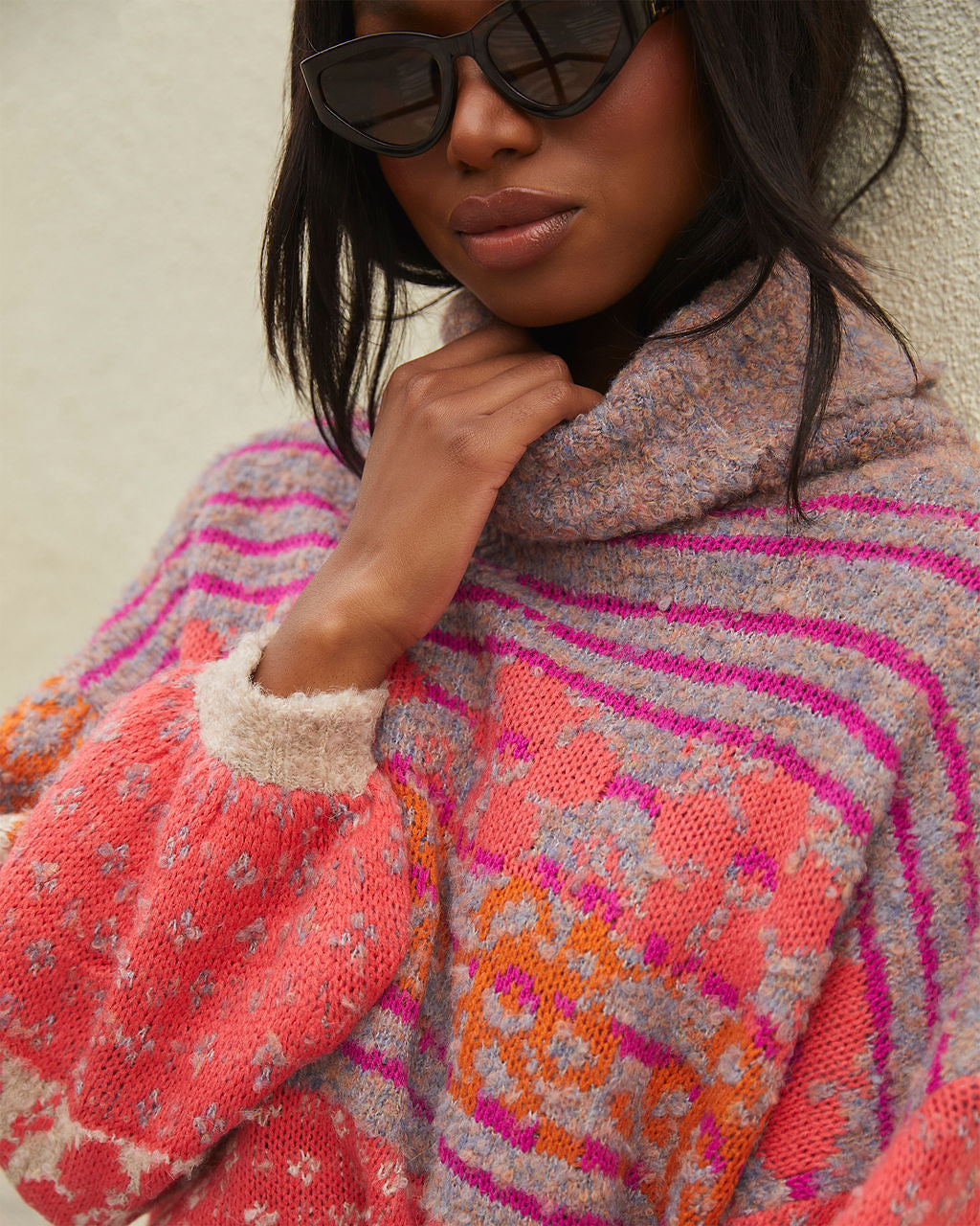Monet Knit Printed Turtleneck Pullover Sweater