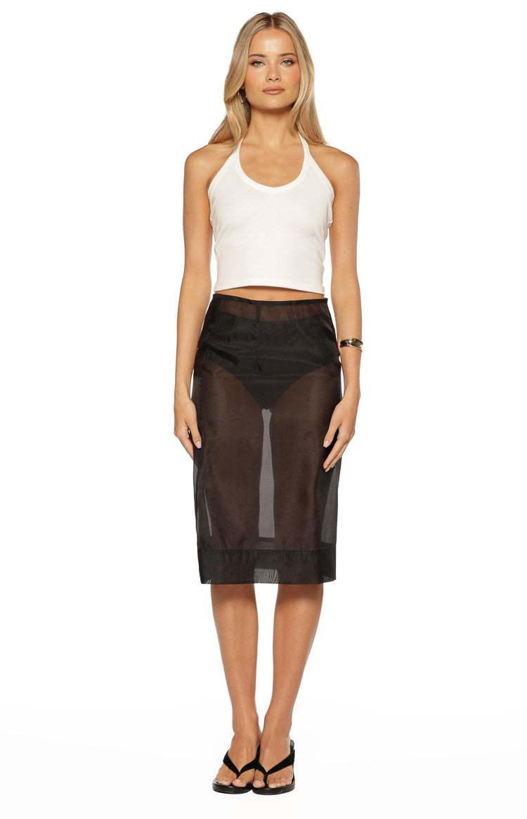 Francesca Black Organza Sheer Midi Skirt Two Piece Set