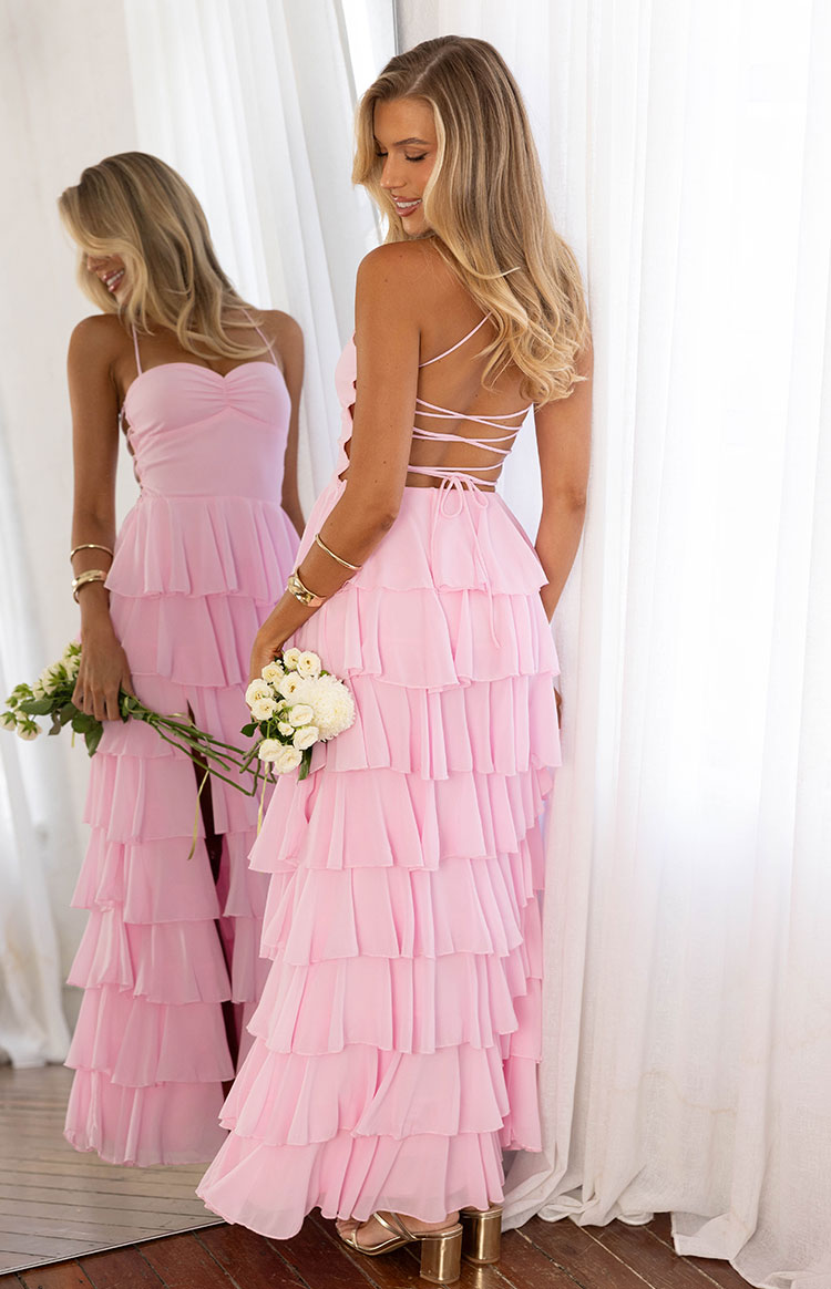 Georgie Pink Ruffle Maxi Dress