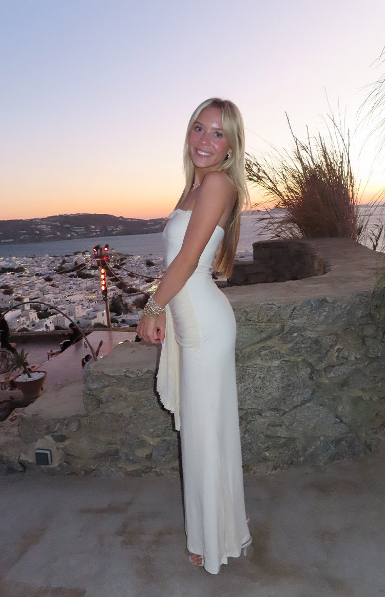 Isaiah Cream Strapless Mesh Maxi Dress