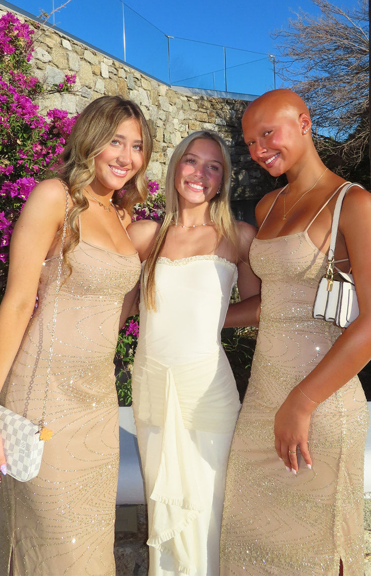 Isaiah Cream Strapless Mesh Maxi Dress