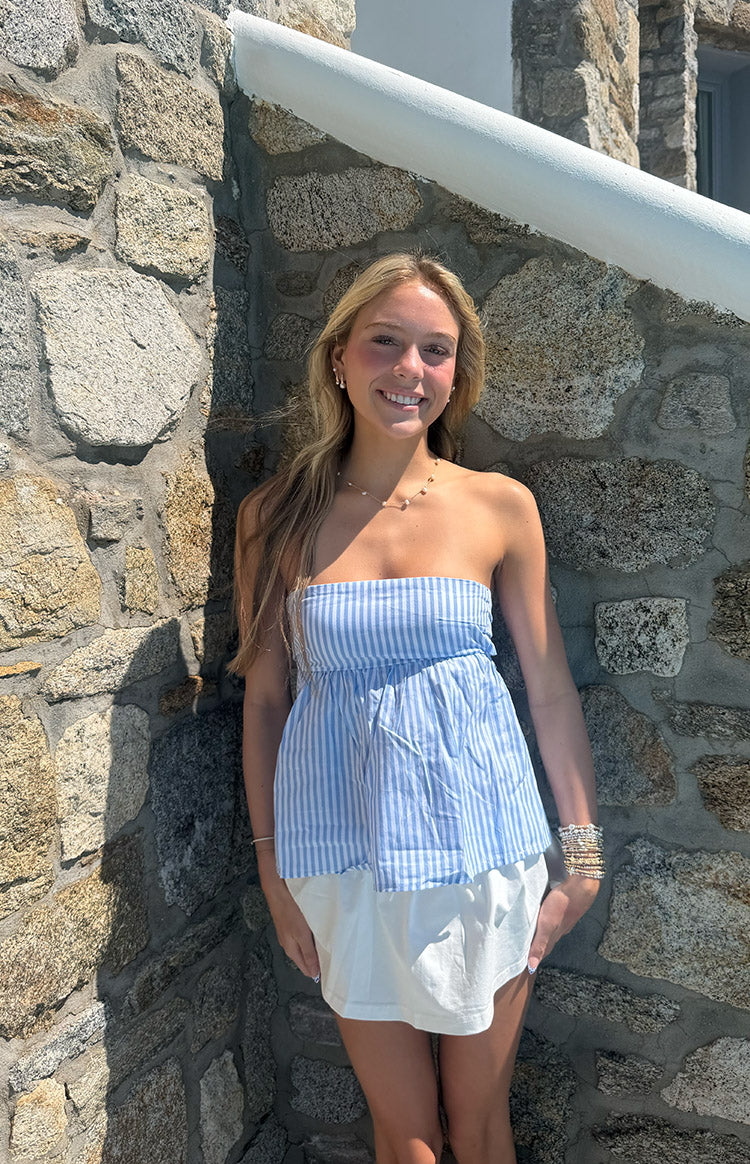 Klee Light Blue Strapless Tie Back Top