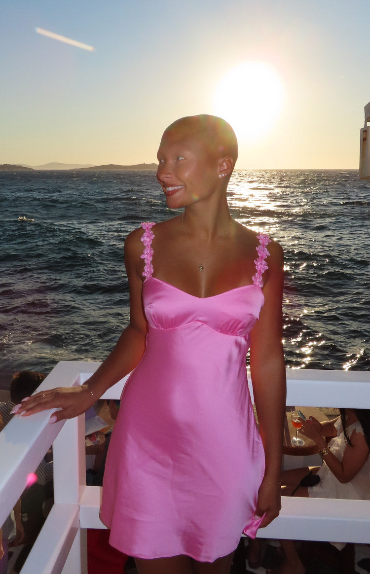 Marbelle Hot Pink Satin Mini Dress
