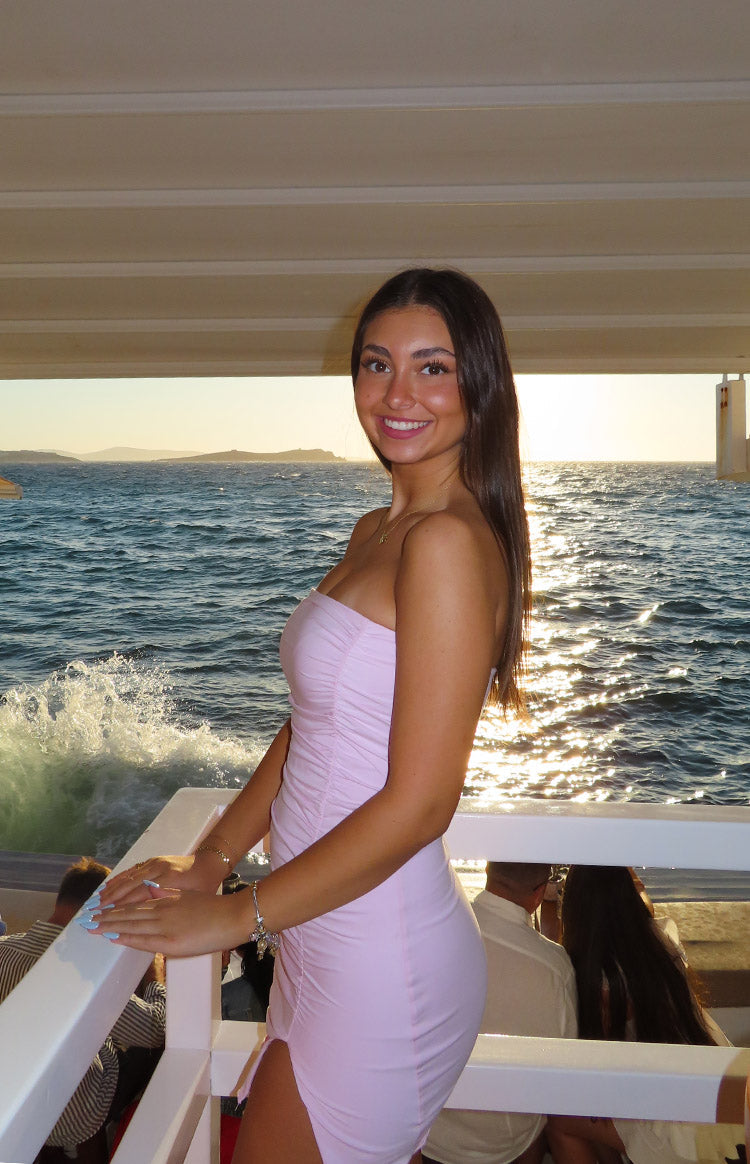 Let Go Baby Pink Ruched Mini Dress