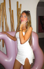 Let Go White Ruched Mini Dress