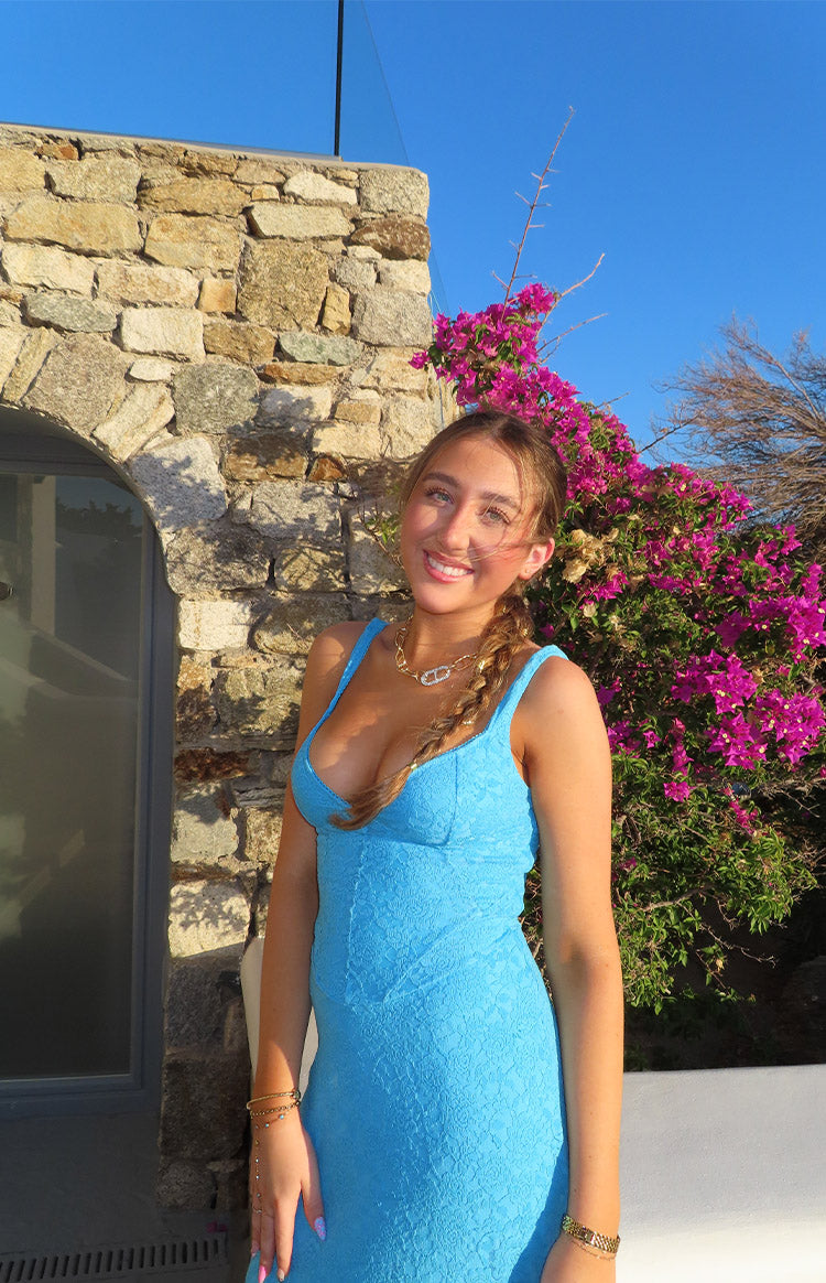 Adhara Blue Lace Formal Maxi Dress