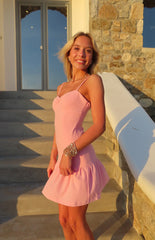 Deloris Pink Crepe Party Mini Dress