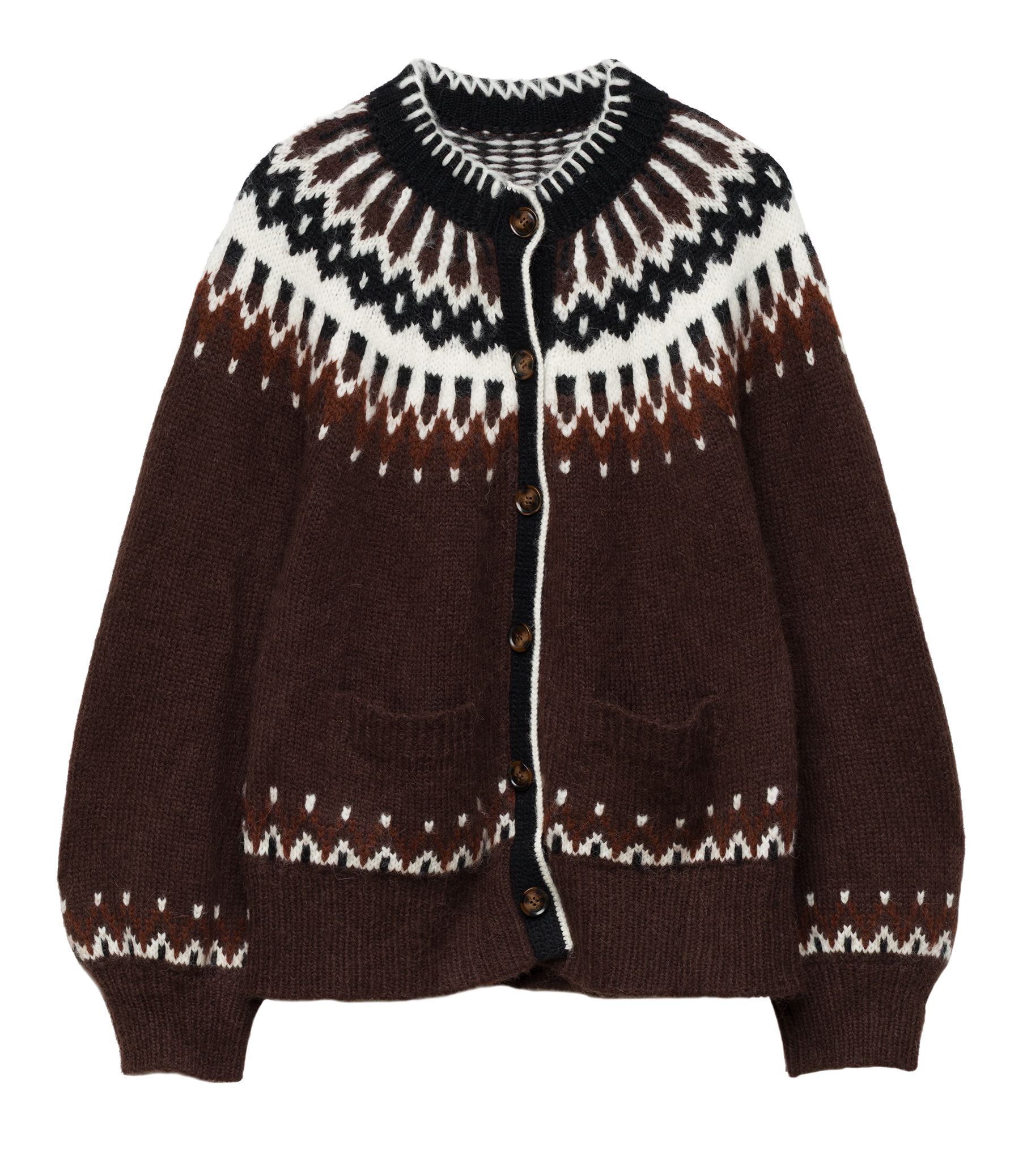 HUE CARDIGAN -- BRUN ABERDEEN FAIR ISLE