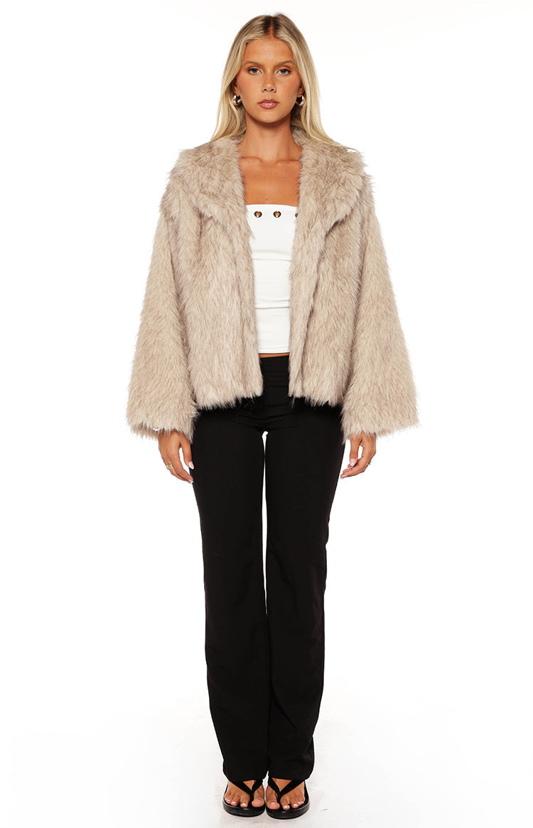 It Girl Sand Faux Fur Jacket