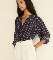 JULIENNE TOP -- NAVY CADIZ FOULARD
