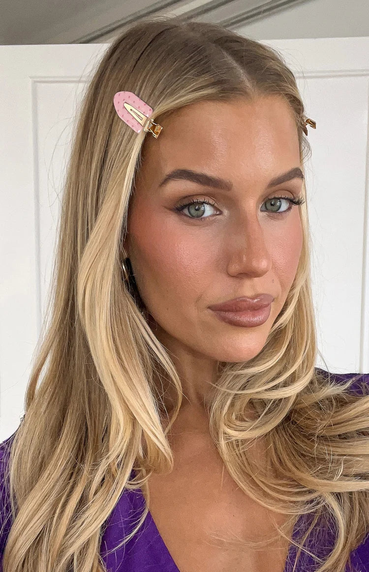 Juno Pink Polka Dot 4 Pack Non Crease Hair Clips