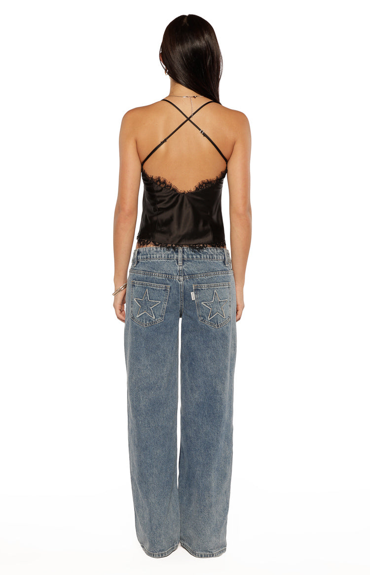Kai Black Lace Trim Cami Top
